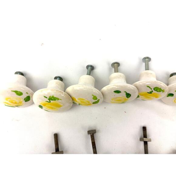 Vintage Lot of 20 Ceramic Glass Cabinet Pull Knobs Yellow Floral Clear Faceted - Picture 11 of 16